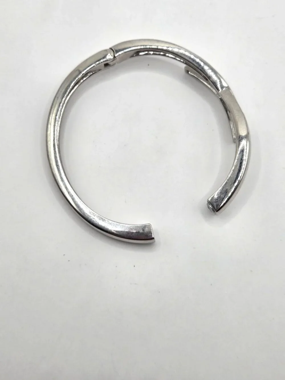 Crystal-Accented Silver-Tone Hinged Bangle Bracelet With X Design